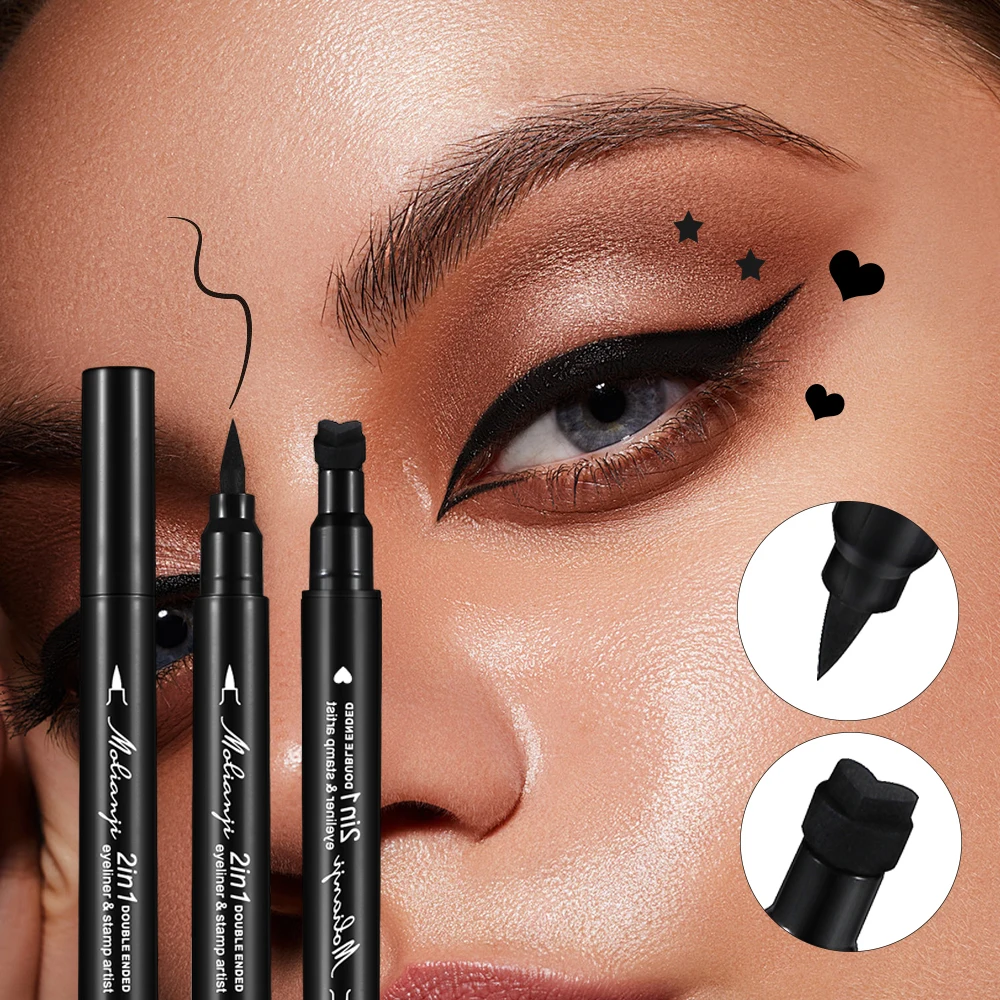 محدد عيون مزدوج الأطراف مقاوم للماء، سريع الجفاف، طبيعي، يدوم طويلاً، مناسب للمبتدئين، تأثير مكياج طبيعي، أسود، مناسب لجميع ألوان البشرة، جمال العين، مكياج فتاة العين #3