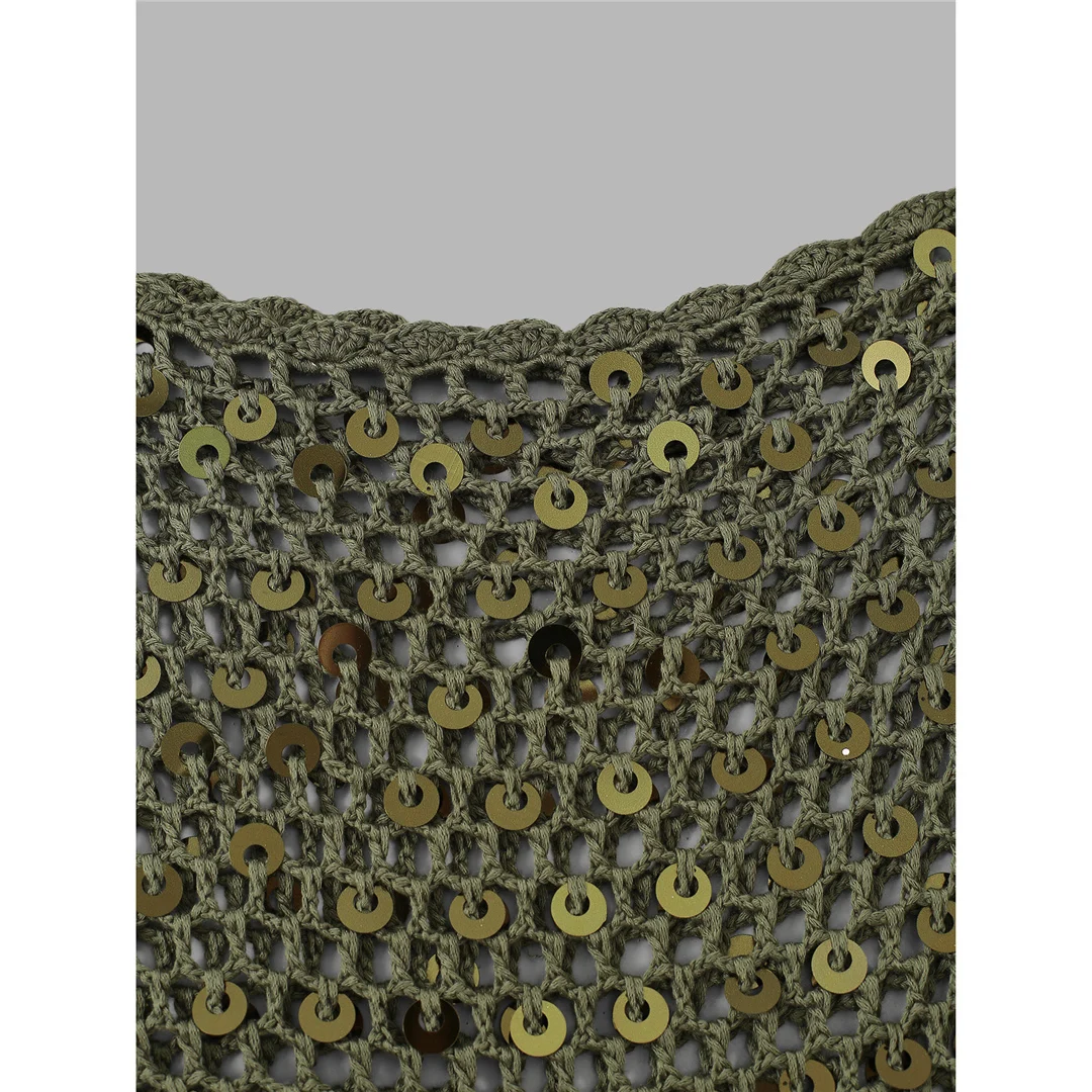 XS - XL Quasten Pailletten Einfarbige Häkel- und Strick-Tunika Strand-Überwurf Strandtop Strandkleidung Damen V8287 – Detail 30