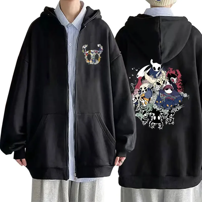 Jogo oco vazio cavaleiro zíper hoodie moda masculina moletom com