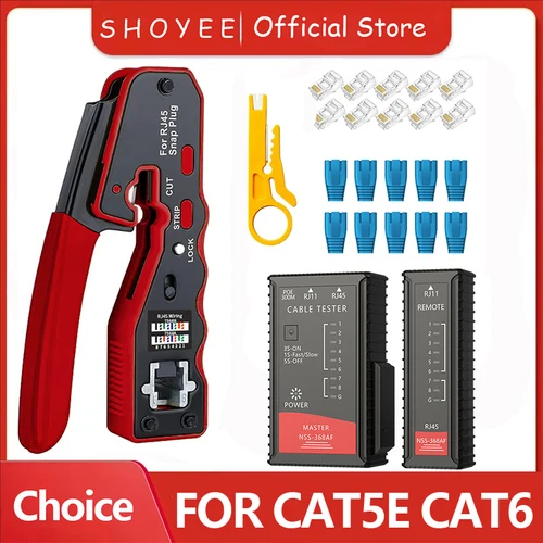 Imagen 1 del producto Kit de herramientas de prensado RJ45, crimpadora y probador Ethernet para conectores modulares Cat5e Cat6 Cat6a 8P8C