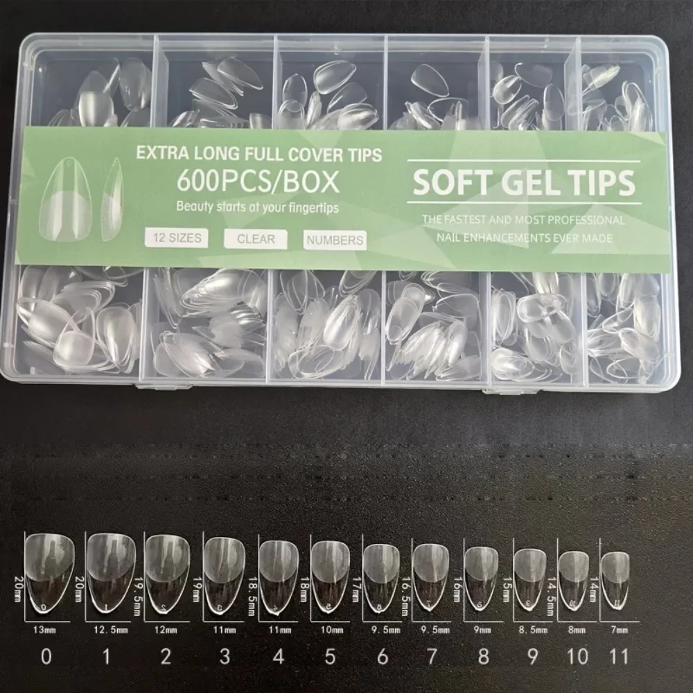 600 puntas de uñas postizas de gel suave, uñas postizas cuadradas cortas en forma de ataúd en forma de almendra, estilo parche