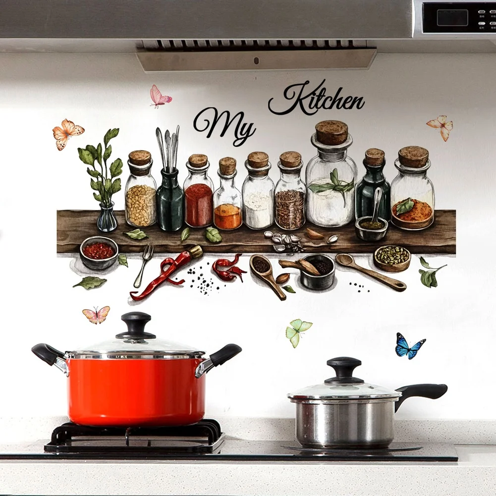 Kitchen Decor Colorful Kitchen Wall Sticker DIY Customizable Design Vibrant Multicolor Print For Kitchen Decor