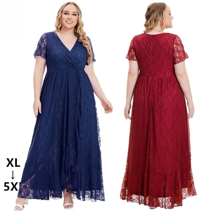 

2024 New European and American plus Size Women's Clothes Evening Lace Bridesmaid Dress