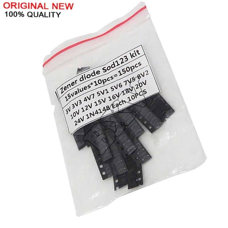 150PCS=15Values*10PCS  0.5W SOD-123 1206 Zener Diode  SMD Package KIT New Original