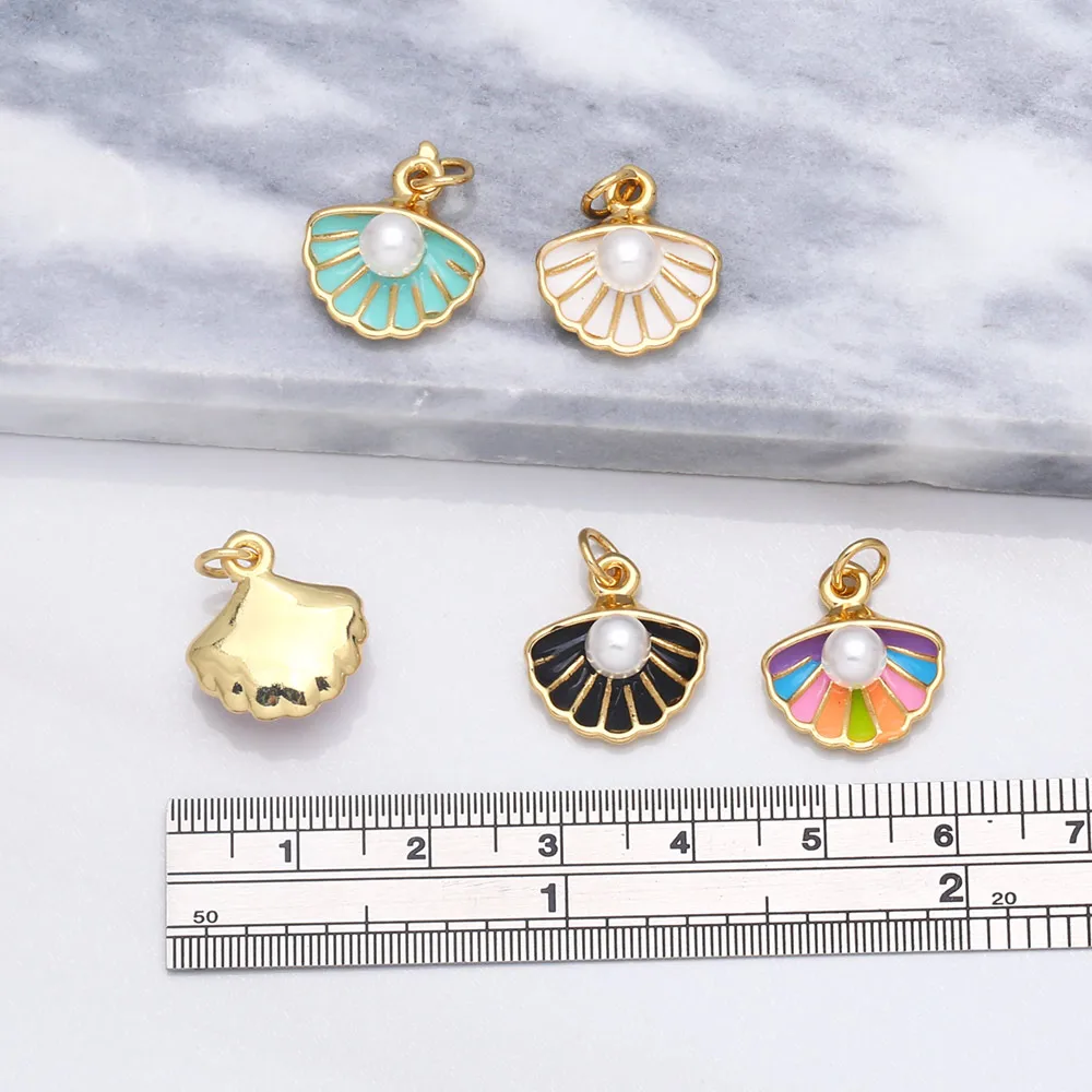 OCESRIO Mini Pearl Charms for Earrings Gold Plated Copper CZ Shell Jewelry Making Supplies chma148