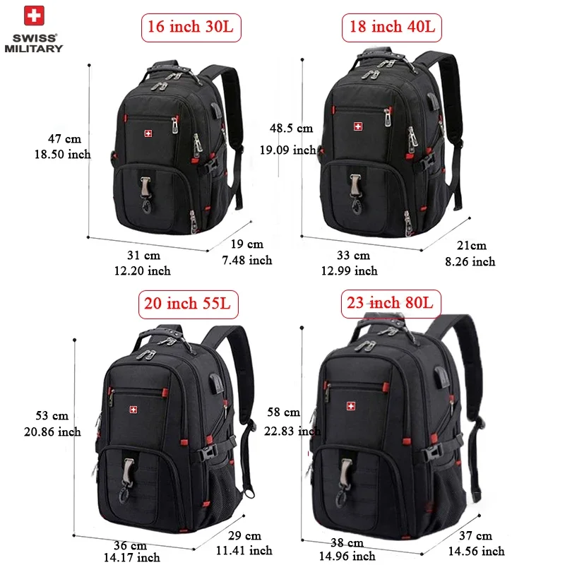 Tas punggung pria, ransel Laptop 15.6/17 inci tahan air, tas sekolah perjalanan Gaya Swiss kapasitas besar Mochila SWISS MILITARY