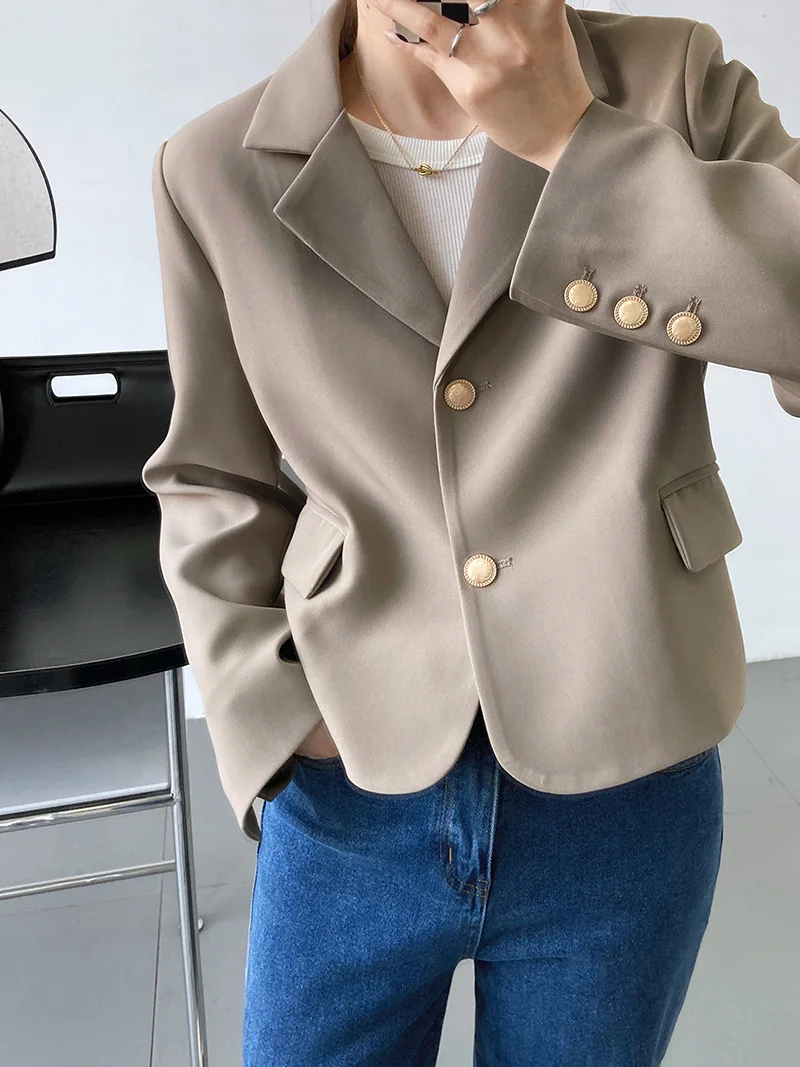 2024 Lente Dames Koreaanse Stijl Korte Pak Blazer Dames Lange Mouw Formele Jas Office Lady Werkkleding Cropped Jassen Kleding