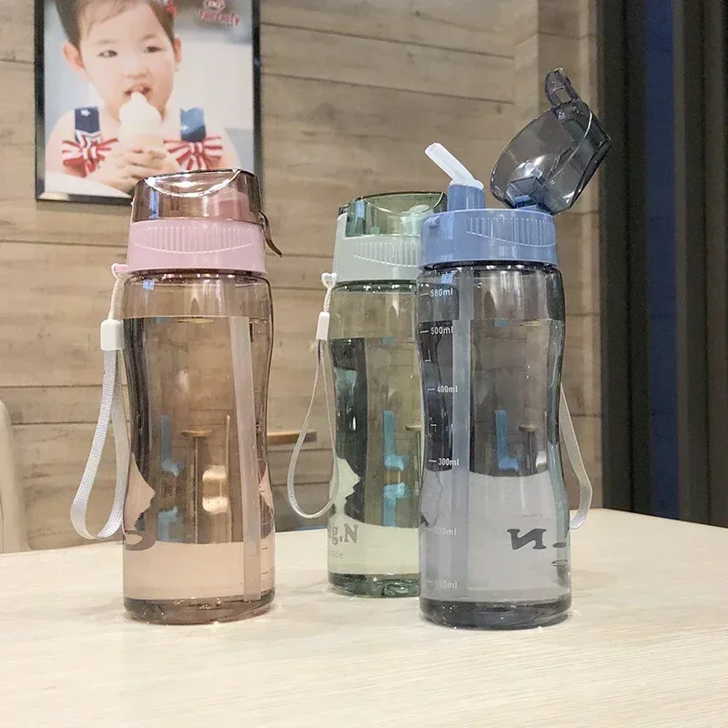 580ml Plastic Water Bottle For Drinking Portable Gym Sport Tea Coffee Cup Kitchen Tools Kids Water Bottle For School Transparent