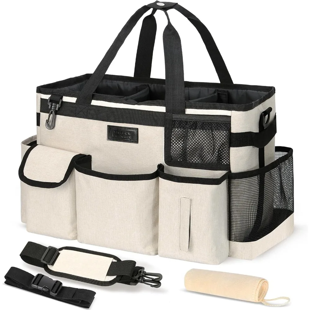 

Large Cleaning Caddy Organizer with Handle, Adjustable Strap for House & Bathroom Supplies, 15x8x10.5 Inches