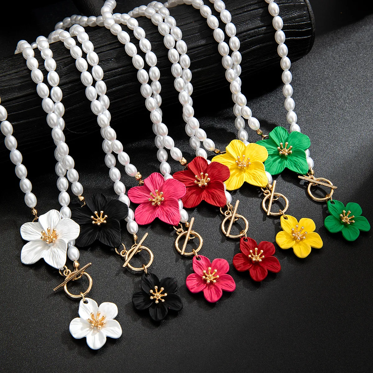 Meetvii Bohemian Pearl Chain 3D Flower OT Buckle Necklaces for Women Jewelry New Trend Pendant Choker Girl Gift