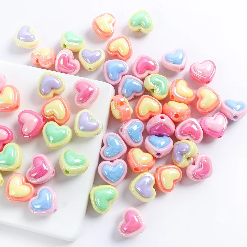 10pcs/set Acrylic AB Dazzle Love Heart Star Loose Beads Two Color Bracelet Keychain Pendant DIY Jewelry Making Accessories