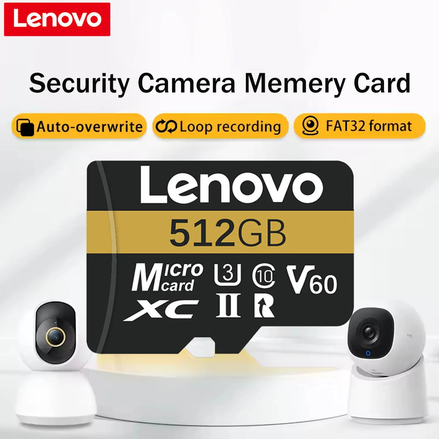 Carte mémoire SD Lenovo 128 go 256 go 512 go, carte TF haute vitesse, enregistrement vidéo 4K pour caméra de surveillance, résistante aux chocs et à la poussière