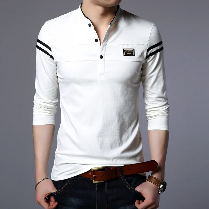 Men\'s Fashion Long sleeved POLO Shirt Casual Cotton Breathable Top Stand up Collar Korean Comfortable T-shirt Top