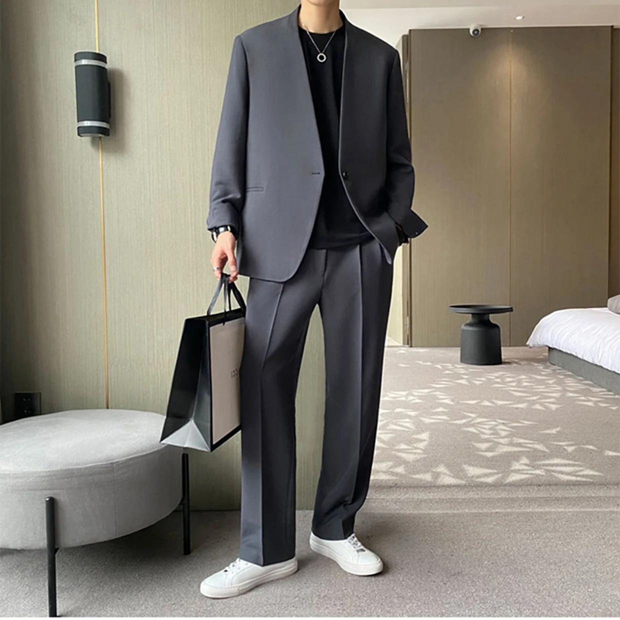 

Gray Suit Relaxed Fit Single Breasted Suit Mens 2 Piece Set Wedding Banquet Suit Business Outfits Customize