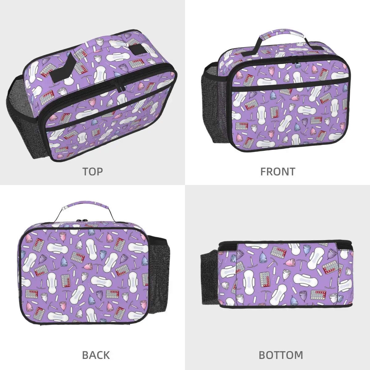 Period Protection, PMS Ready In Purple Insulated Lunch Bag for Women Kids Portable Food Boxes Thermal Lunch Box Tote
