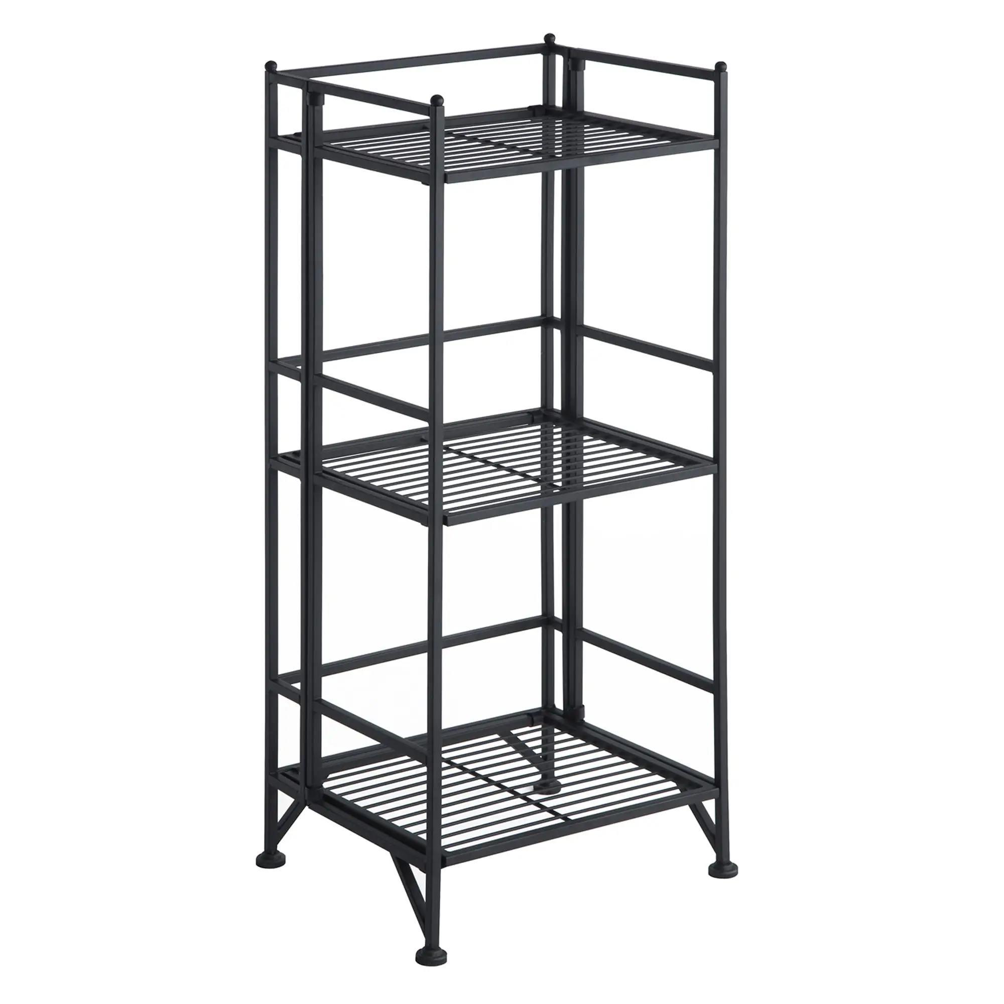 

Black 3-Tier Collapsible Metal Storage Shelf For Living Room, Bathroom, Kitchen, Office, Closet And Garage Use