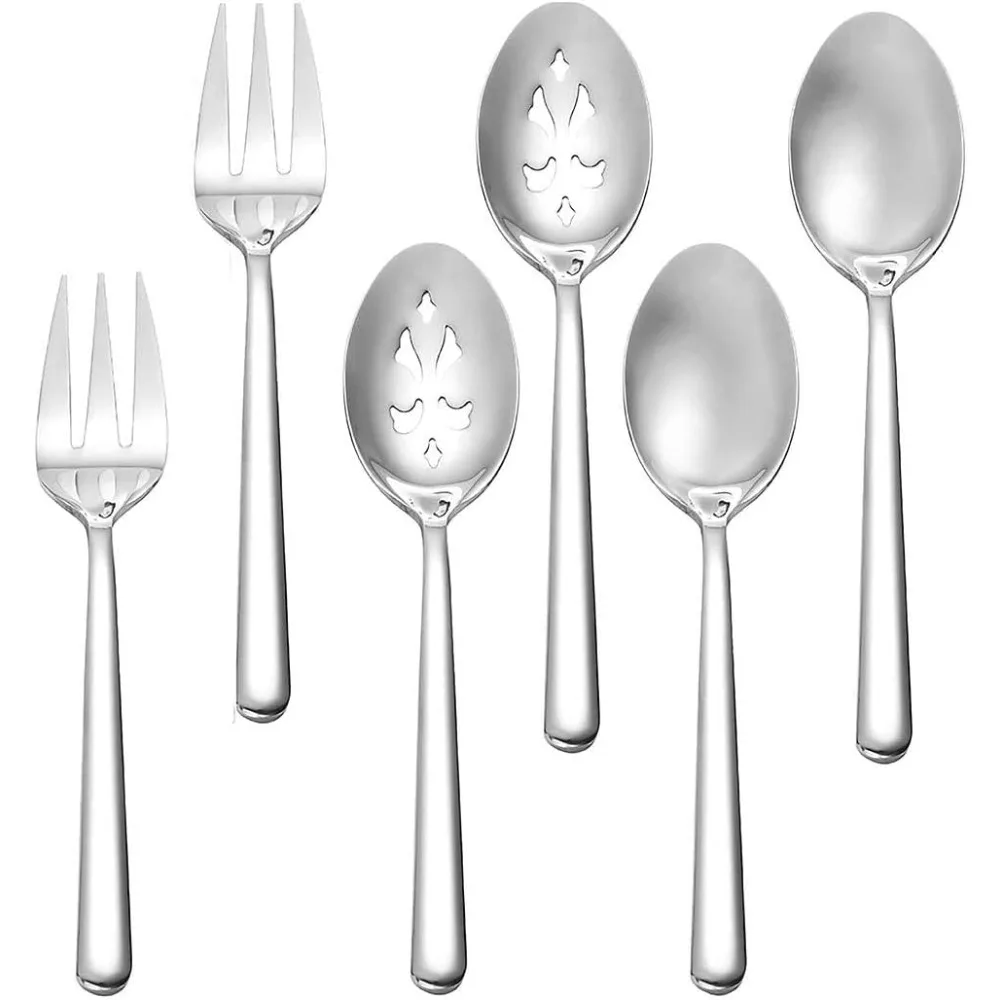 

6-Piece Serving Utensils Set - 9" Stainless Steel Slotted Spoon, Spoon, Fork - Mirror Finish - for Party, Buffet, Kitchen