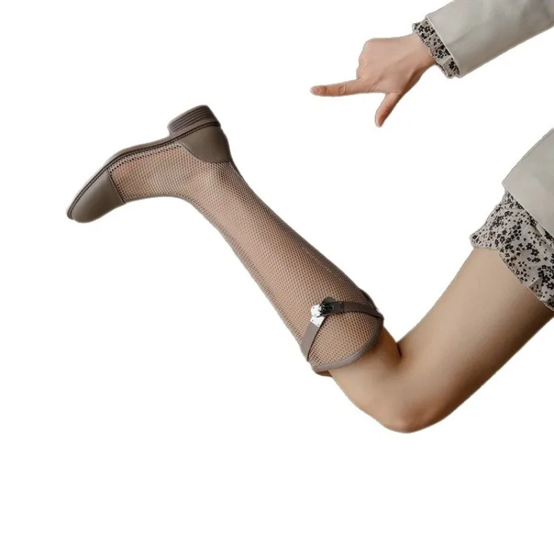 2025New femmes bottes été maille respirant évider botte longue mode genou-bottes pour femmes de luxe dame bottes Botas Mujer