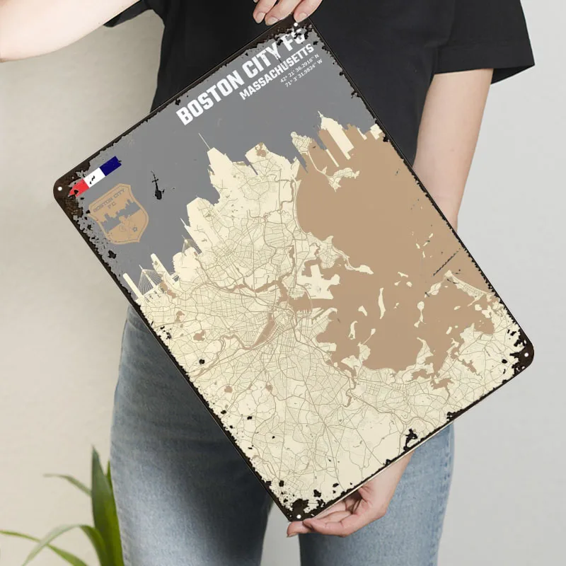 بوسطن سيتي Fc ماساتشيت علامات معدنية خريطة ملصق ديكور لتزيين الغرفة مخصص صفيح تسجيل ل جدار الفن الديكور الرجعية