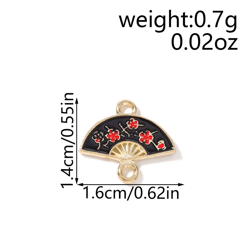 10 Stück 16 x 14 mm niedliche bunte Emaille-Blumen-Fächer-Charms-Anschlüsse für Schmuckherstellung, Halsketten, Armbänder, DIY-Bastelzubehör – Detail 1