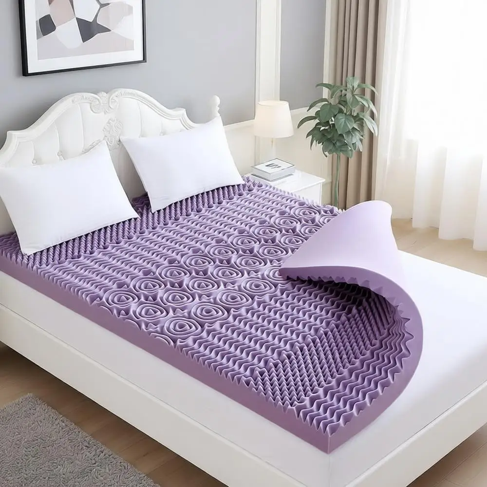 

3 Inch 7-Zone Cooling Gel Memory Foam Mattress Topper, Egg Crate Foam Bed Pad, Certified (54x75, Lavender)