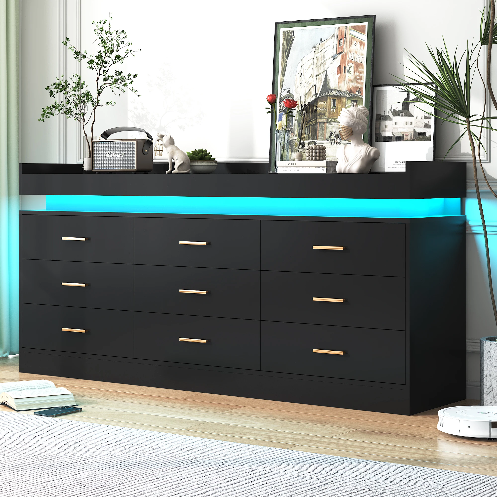 9 Drawer Dresser with LED Light, 63