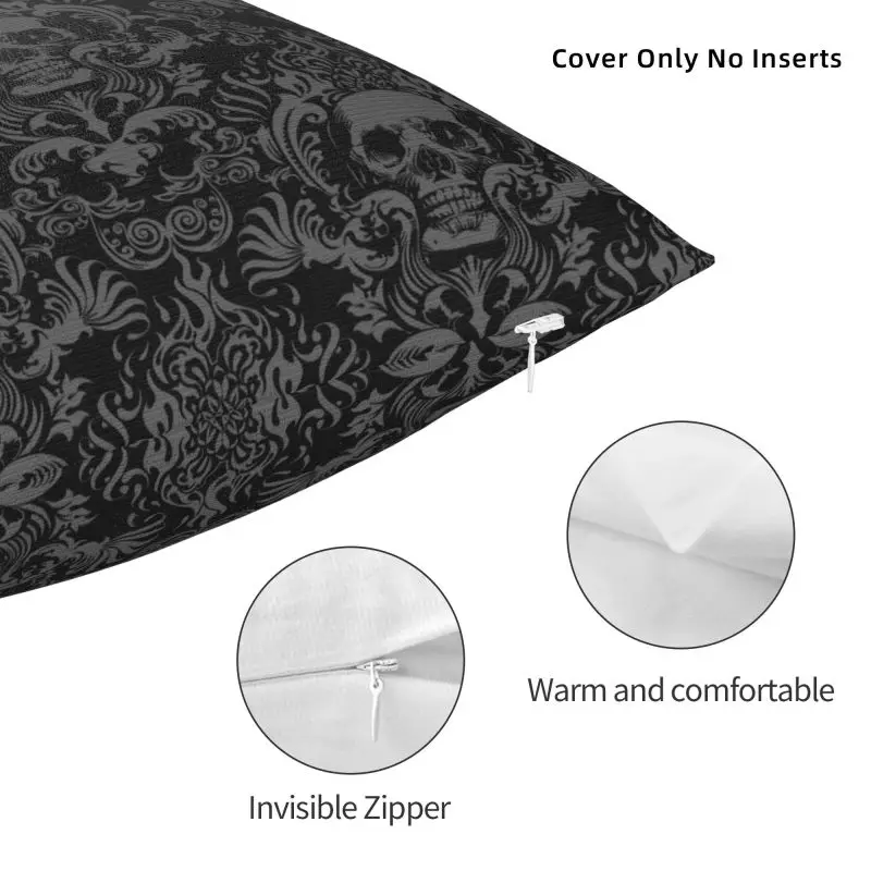 Custom Vintage Halloween Gothic Black Skull Damask Cushion Cover 35x35 Cm Velvet Polyester Throw Pillow Case For Sofa Pillowslip