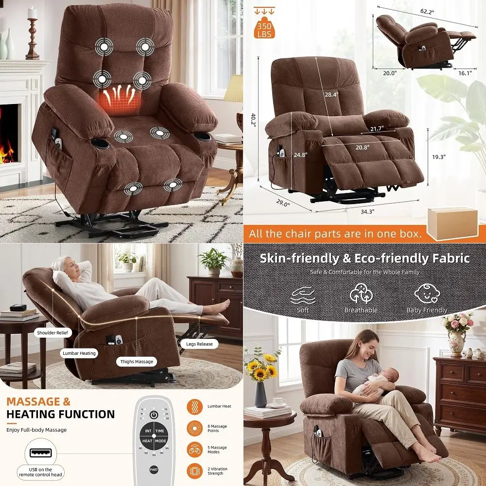 

Lift Recliner Chair for Elderly,8Point Vibration Massage amp Heat,Electric Lift Chair with Two Cup Holders,4 Side Pockets,Exten