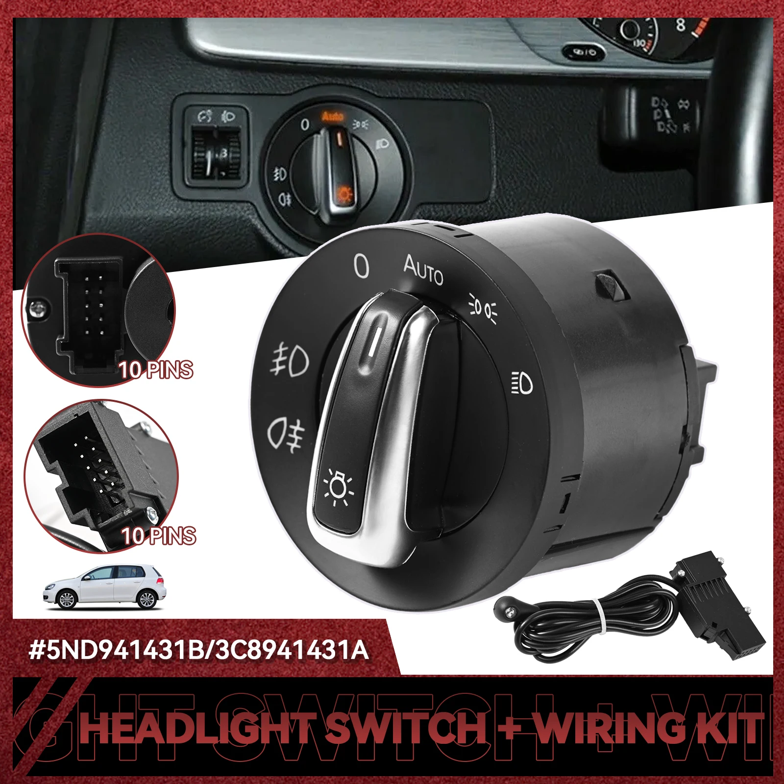 Interruptor de farol cromado com sensor automático, lâmpada de neblina para vw amarok caddy eos passat beetle jetta sharan 3c 8941431 Um 5o 941431 B