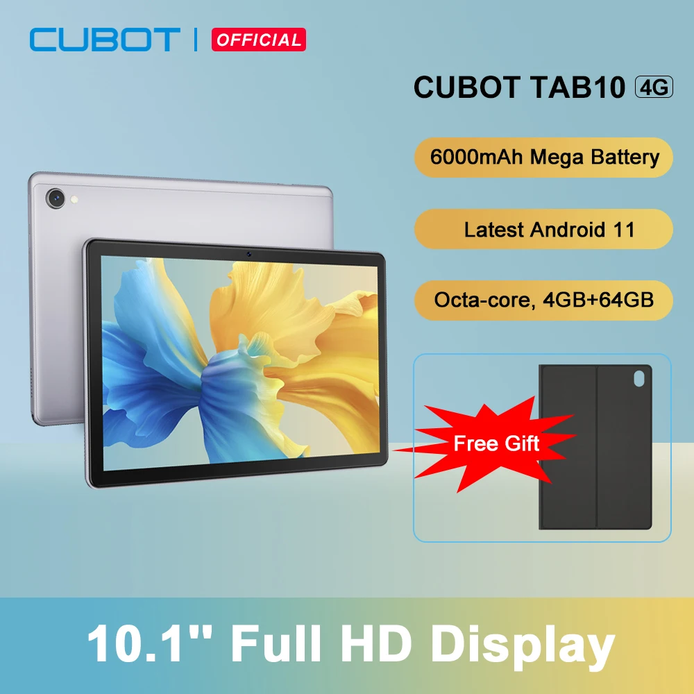 Cubot TAB 10, 태블릿 Android 11, Octa-core, 10.1\'\' FHD+ 디스플레이, 6000mAh, 4GB+64GB(128GB 확장 지원), 4G 네트워크, 13MP 후면 카메라, 태블릿 PC, Android 패드，테블릿pc，tablet