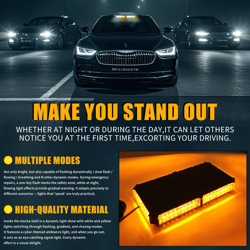 48LED Auto Ha Condotto La Luce Stroboscopica Tetto Top Flash Luci di Avvertimento di Emergenza 12-24V 4 Lati Auto Stroboscopi con Magnete per SUV Veicolo