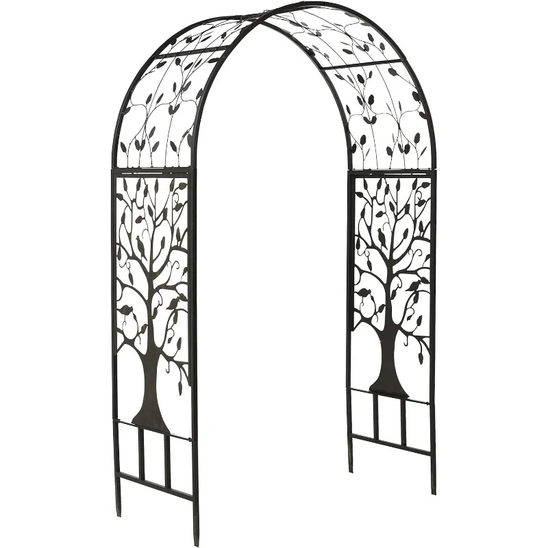 Arch Metal Outdoor Garden Arbor Tree of Life Black Trellis Lattice for Plants Wedding Outdoor Patio Décor