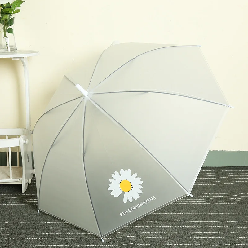 Transparent Daisy Long Handle Umbrella Super Light Flower Printing Umbrella 8 Bone Semi-Automatic Umbrellas for Women Kids