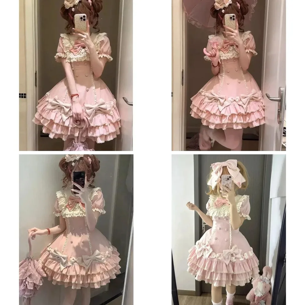 

Lolita Kawaii Princess Dress with Bow - Y2K Vintage Cosplay Party Dress, Korean Style Short Sleeve