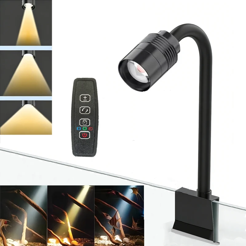 USB 3W Südamerikanischer Aquarium-Strahler, 3-Farben dimmbar, Zyklus-Timer, zoombare LED-Aquariumlampe für Aquascape-Dekoration und Beleuchtung – Detail 1