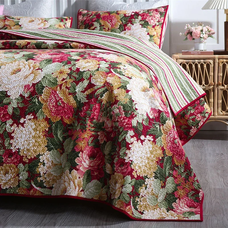 Padded Cotton Quilt Set with Shams Floral Bedspread on The Bed Linen Quilted Comforter Blanket for Bedroom Home Decor Bed Cover