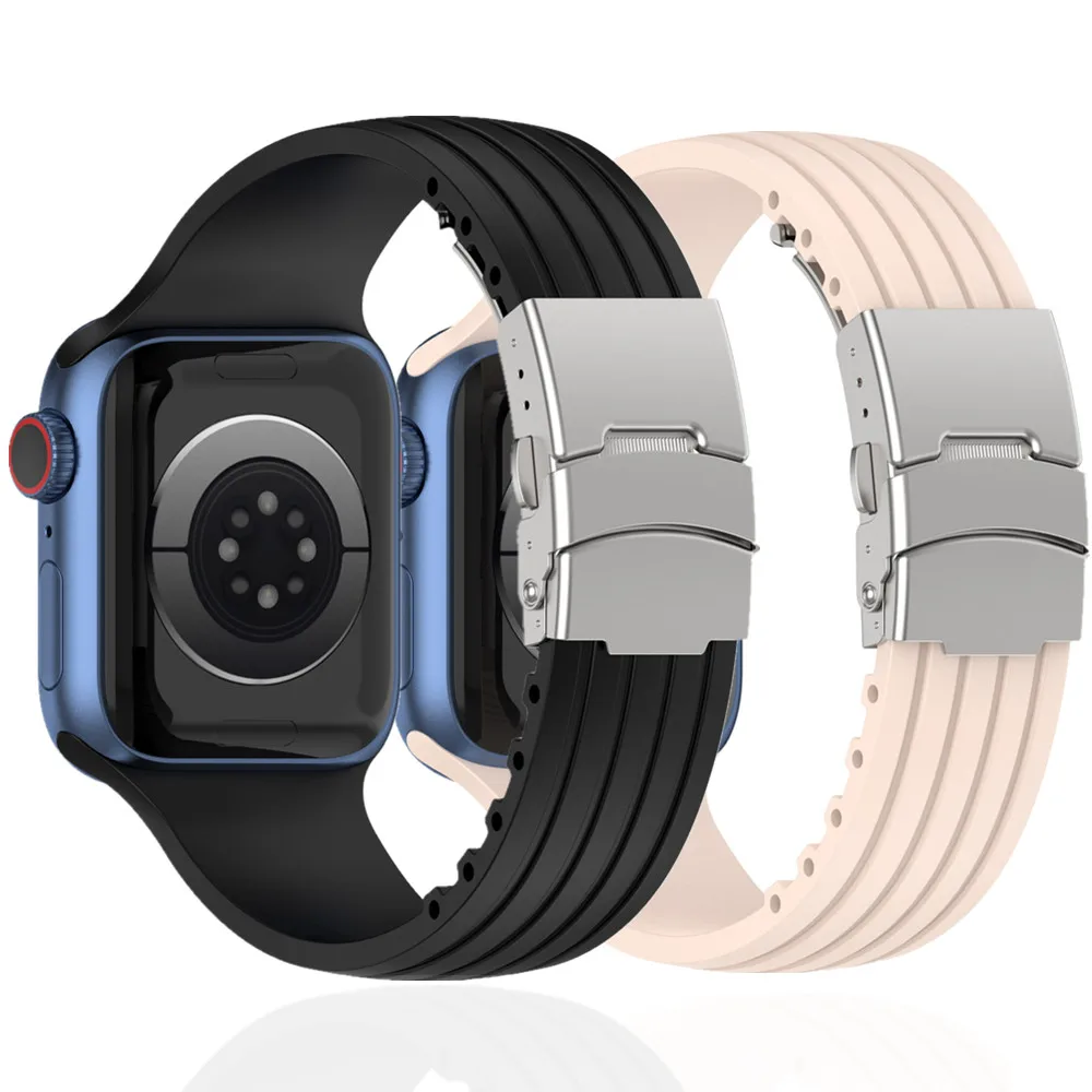 حزام سيليكون لساعة أبل باند 49 مللي متر 45 41 44 40 38 46 42 مللي متر سوار رياضي أنيق كوريا iWatch سلسلة 10 الترا 9 8 7 6 5
