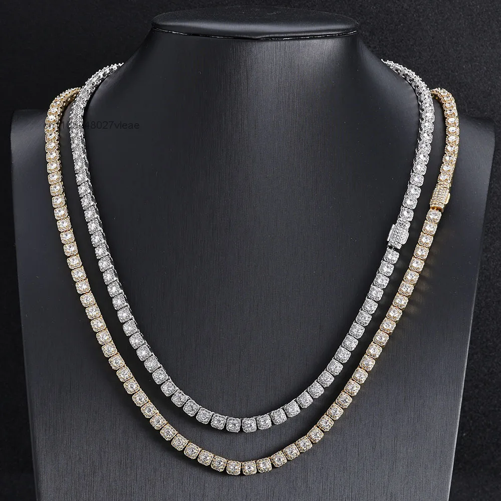 Moissanite S925 OEM ODM Gold Silver Iced Diamond Tennis Chain Necklace 18-24 Inches Cuban Link Zircon Stone-Fashion Jewe