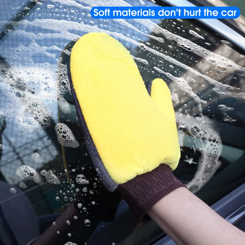 Car Washing Gloves Soft Microfiber Coral Velvet Strong Water Absorption Car Body Cleaning Glove Duster Auto Clean Supplies