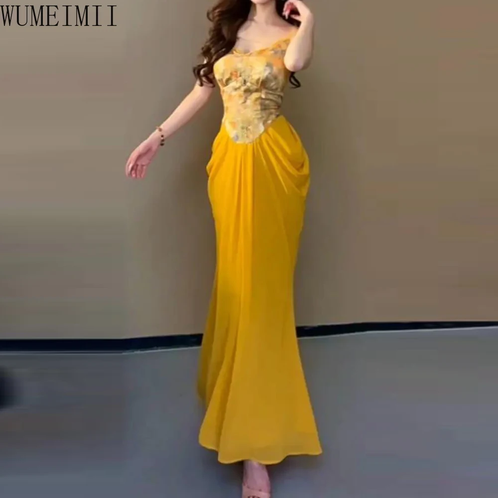 

elegant printing design suspender dress women's 2025 summer new holiday style versatile dress