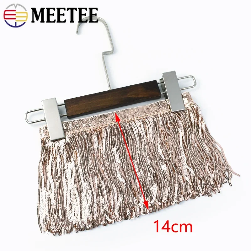 1/2Yards Meetee 14cm Colorful Sequins Tassel Fringe Lace Trim Ribbon DIY Handmade Dance Performance Clothing Sewing Accessories