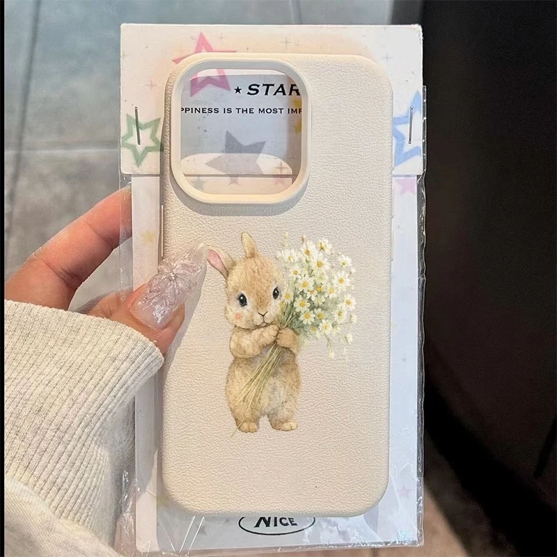 

For Samsung Galaxy A17 A16 A15 A14 A37 A57 A26 A25 A24 S26 S25 S24 A36 A35 S23 Ultra S22 Plus S21 FE Floral Rabbit Pattern Cover