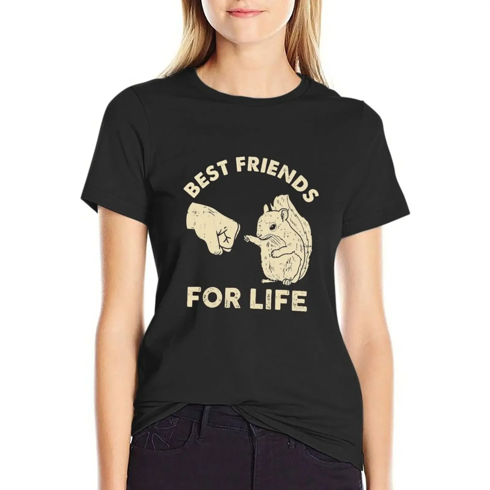 Retro Vintage Eekhoorn Beste Vriend Voor Het Leven Vuist Bump T-Shirt Dames Dierenprint Shirt Voor Meisjes Kleding Voor Vrouw