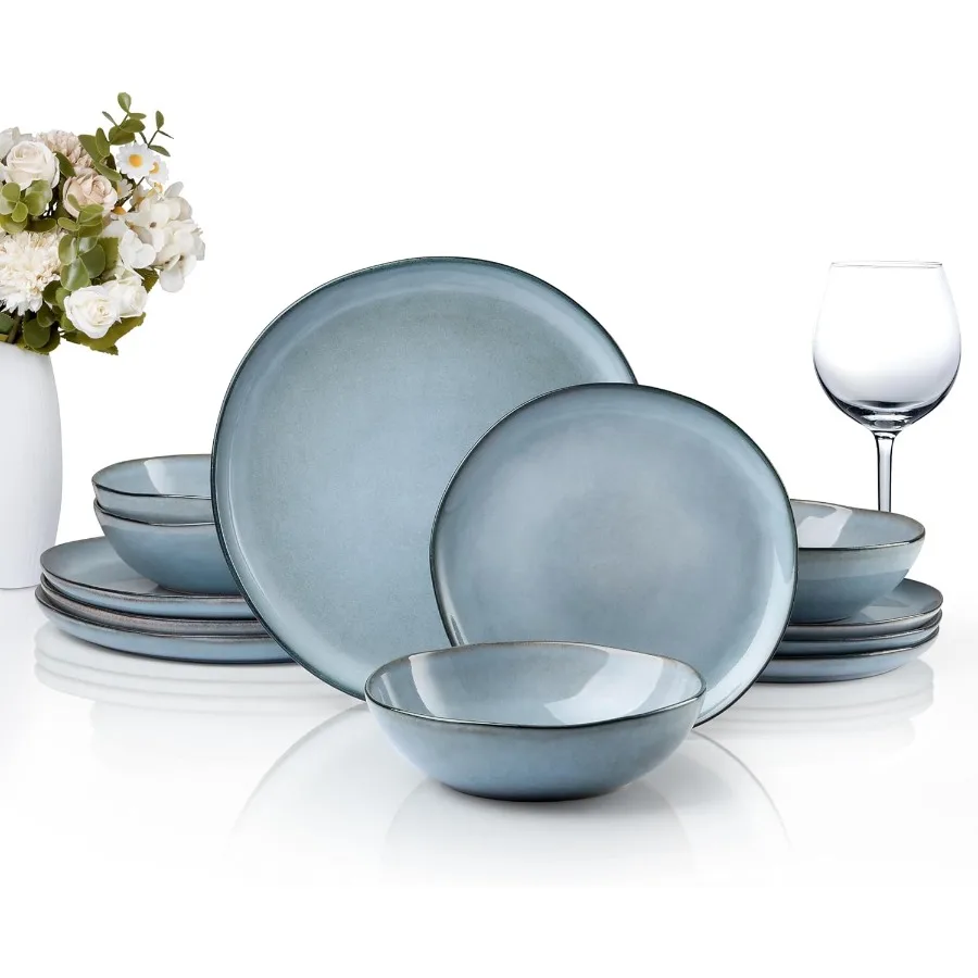 

Набор посуды для 4 керамических столовых приборов из 12 предметов, набор круглых тарелок и мисок, керамическая посуда для домашнего ресторана, трещина и кричание