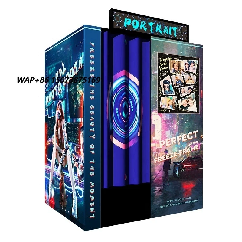 Kids Adults Photo Booth Machine Self-service Printer 21.5-inch Touch Screen Coin Operated SLR-Compatible Cameras Shopping Malls