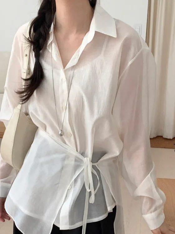 

Ele Long Sve irt Collar Spring Collection Women's Irregular Button-Up Chic Top Faionable Two-Piece Set Workwear