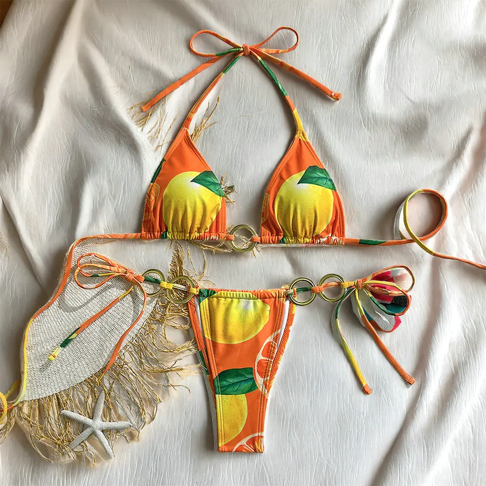 

Halter Bikinis Women Micro Swimsuit New Sexy Swimwear Print Brazilian Bikini Set Thong Biquini Female Cute Beachwear