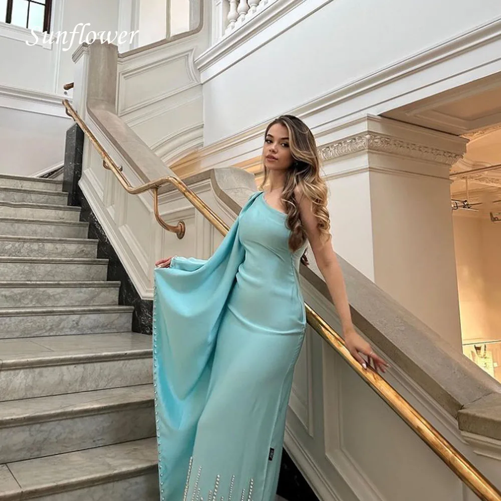 Sunflower One-Shoulder Prom Gowns Ankle-Length Mermaid Evening Dress Beading Appliques Party Dress 2023 Chiffon High-end Custom