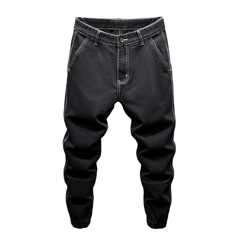 Jeans preto para homens, calças harém, ajuste solto, calças largas, streetwear cônico, roupas masculinas, calças jeans, recém-chegados, 2023