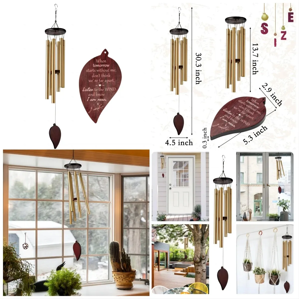 

Wooden Wind Chimes for Window Garden Decor Teens Favors DIY Making Big Leaf/Pet Mourning/ Feeder/Diamond Theme Windchime Pendant